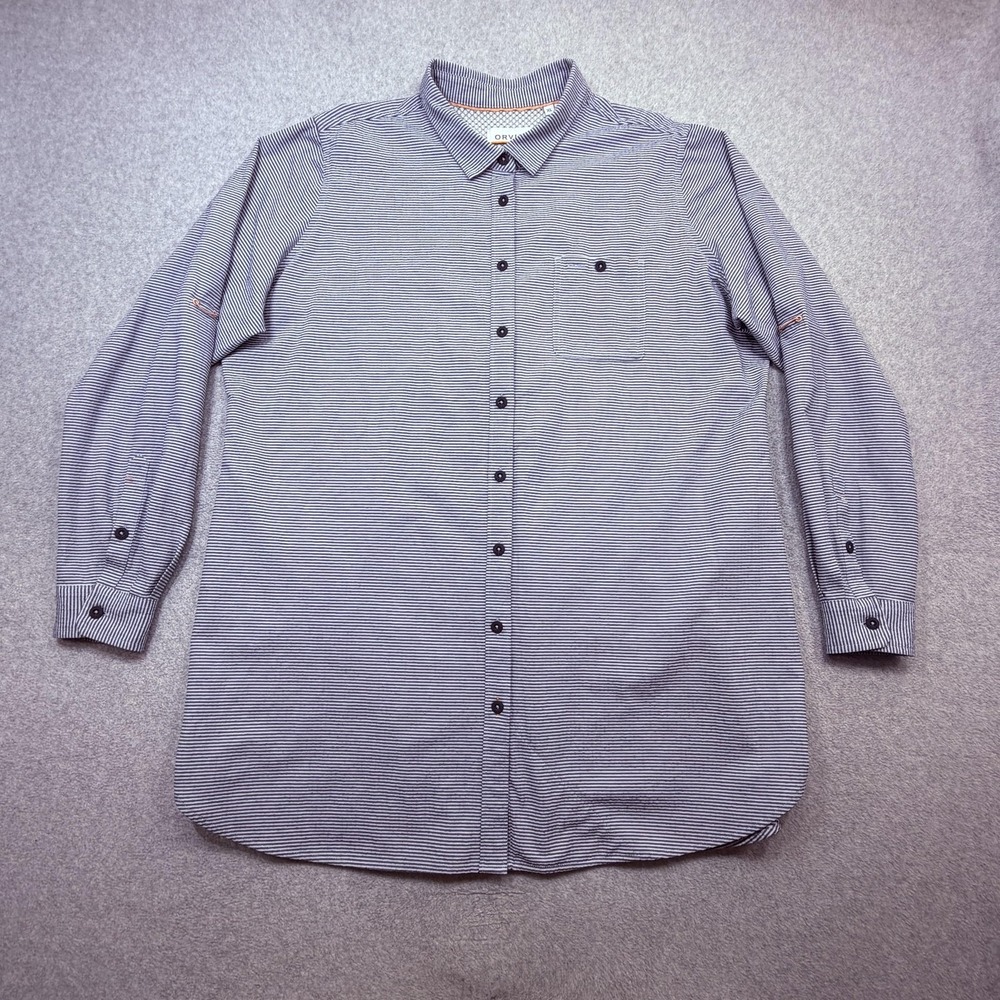 Orvis Shirt Women XL Blue Stripe Long Sleeve Button Vented Fishing Stretch Tunic